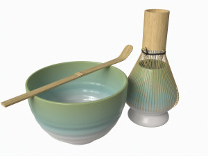 Matcha Tea Set Bowl Whisk Spoon Model 3D