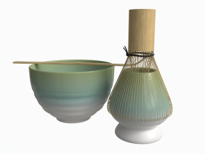 Matcha Tea Set Bowl Whisk Spoon Model 3D