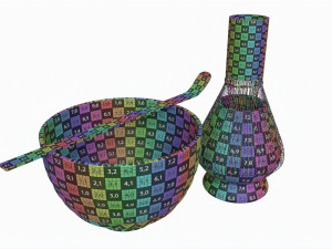 Matcha Tea Set Bowl Whisk Spoon Model 3D