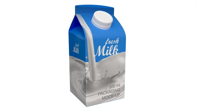 Milk Packaging Box with Cap 500 ml Mockup 01 3D Модель .c4d .max .obj .3ds .fbx .stl .blend 