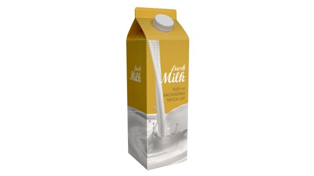Milk Packaging Box with Cap 1000 ml Mockup Modèle 3D .c4d .max .obj .3ds .fbx .stl .blend 