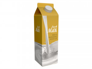 Milk Packaging Box with Cap 1000 ml Mockup 3D Model