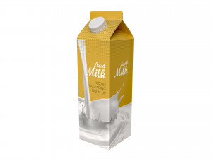 Milk Packaging Box with Cap 1000 ml Mockup Modèle 3D