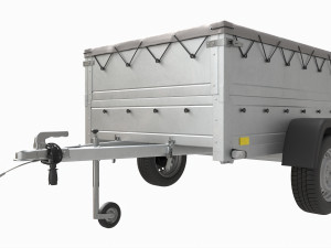 Single axle car trailer with extra walls cover jockey wheel 3D मॉडल