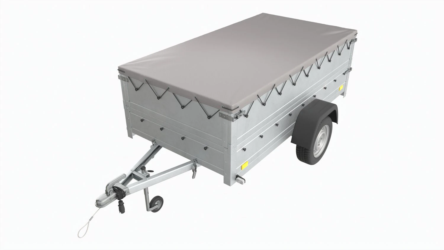 Single axle car trailer with extra walls cover jockey wheel extended 3D Model .c4d .max .obj .3ds .fbx .stl .blend 