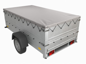 Single axle car trailer with extra walls cover jockey wheel extended 3Dモデル