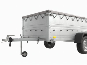 Single axle car trailer with extra walls cover jockey wheel extended 3Dモデル
