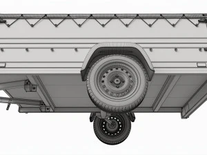 Single axle car trailer with extra walls cover jockey wheel extended 3D Model