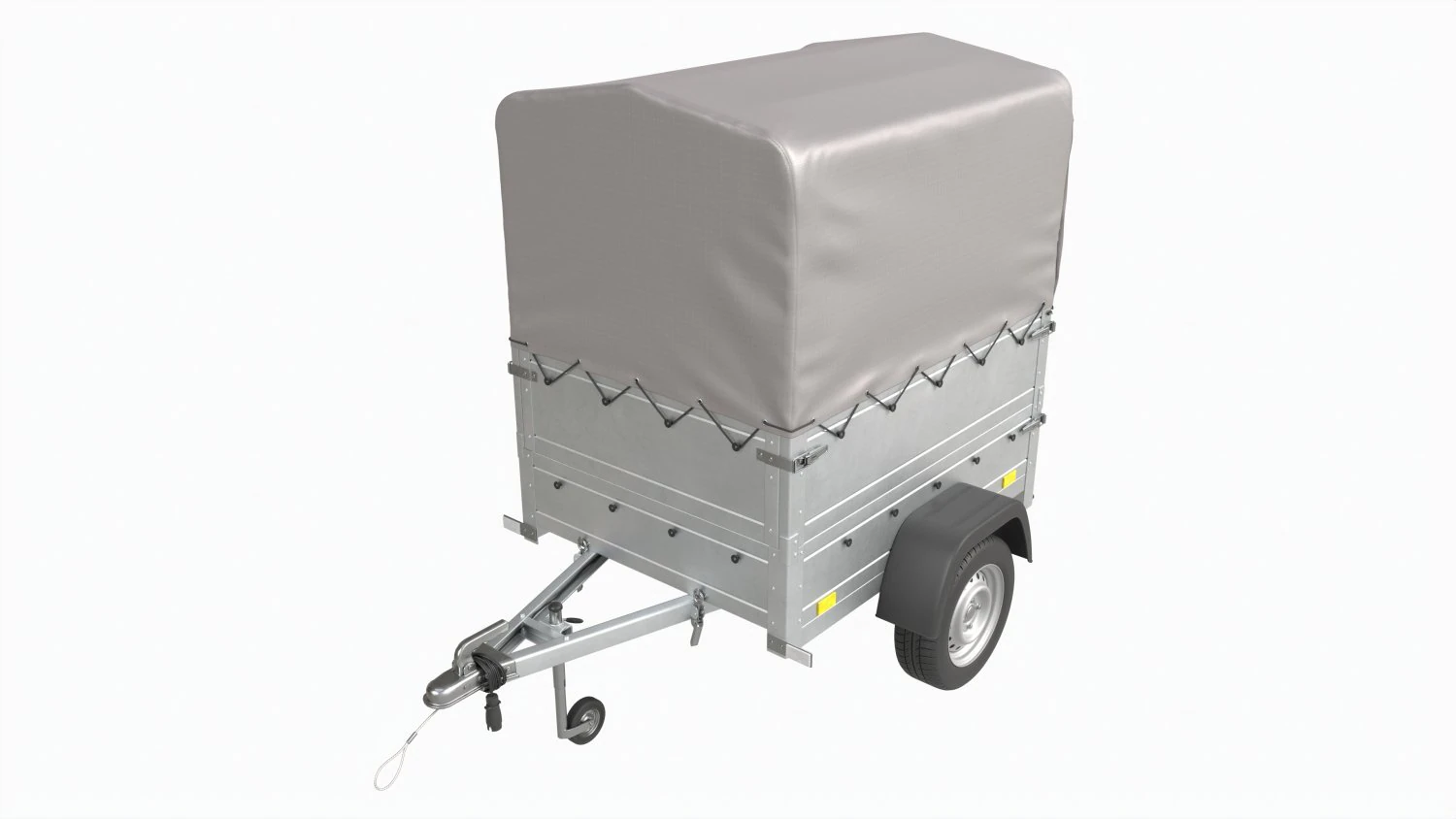 Single axle car trailer with extra walls cover jockey wheel high frame 3D Model .c4d .max .obj .3ds .fbx .stl .blend 