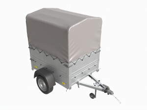 Single axle car trailer with extra walls cover jockey wheel high frame Model 3D