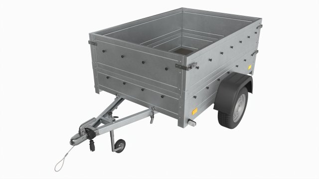 Single axle car trailer with extra walls jockey wheel Modello 3D .c4d .max .obj .3ds .fbx .stl .blend 
