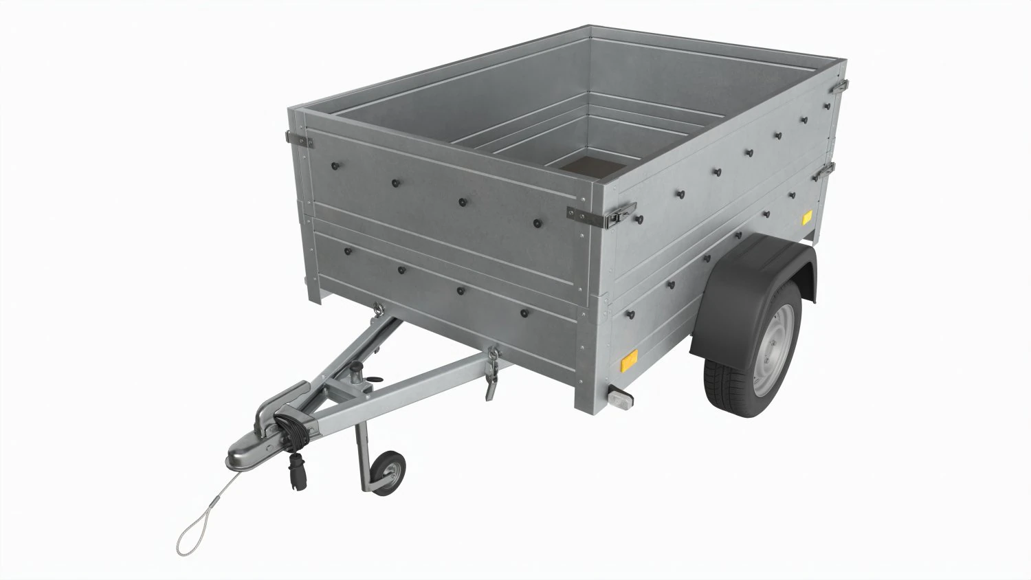 Single axle car trailer with extra walls jockey wheel 3D Model .c4d .max .obj .3ds .fbx .stl .blend