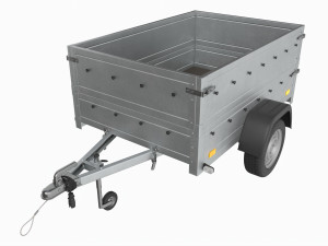 Single axle car trailer with extra walls jockey wheel Modello 3D