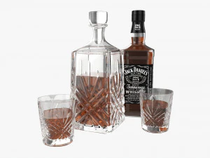Бутылка-декантер для виски Jack Daniels со стаканами 3D Модель