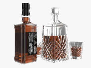 Whiskey Jack Daniels Decanter Bottle with Glasses 3D Model