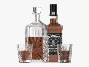 Whiskey Jack Daniels Decanter Bottle with Glasses 3D Model