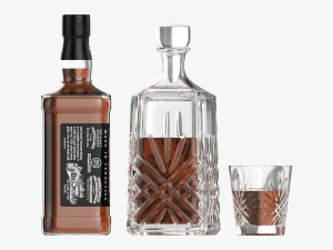 Whiskey Jack Daniels Decanter Bottle with Glasses 3D Model