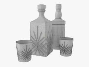 Whiskey Jack Daniels Decanter Bottle with Glasses 3D Model