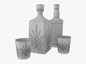 Бутылка-декантер для виски Jack Daniels со стаканами 3D Модель