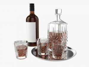 Whiskey Set on Tray Decanter Bottle and Glasses 3D Model