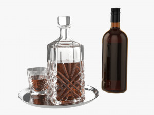 Whiskey Set on Tray Decanter Bottle and Glasses 3D Model
