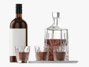 Whiskey Set on Tray Decanter Bottle and Glasses 3D Model