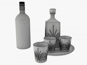 Whiskey Set on Tray Decanter Bottle and Glasses 3D Model
