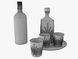 Whiskey Set on Tray Decanter Bottle and Glasses 3D Model