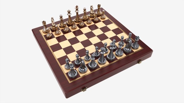 Chessboard with metallic pieces 3D 模型 .c4d .max .obj .3ds .fbx .stl .blend 