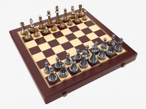 Scacchiera con pezzi metallici Modello 3D