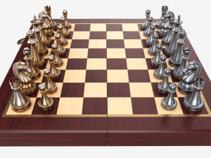 Chessboard with metallic pieces 3D 模型
