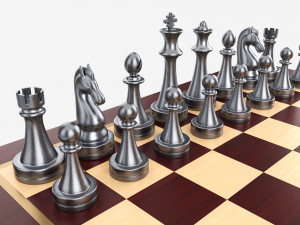 Chessboard with metallic pieces 3D 模型