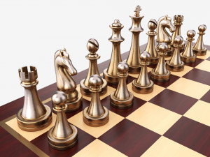 Chessboard with metallic pieces 3D 模型