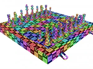 Scacchiera con pezzi metallici Modello 3D