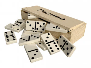 Dominoes in Wooden Box Table Strategy Game 3D Model