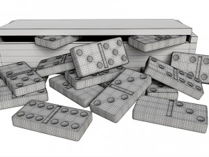 Dominoes in Wooden Box Table Strategy Game 3D Model