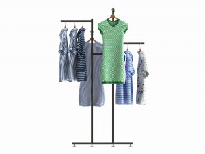 Store Adjustable 4-way Square Tube Clothing Rack 3D मॉडल