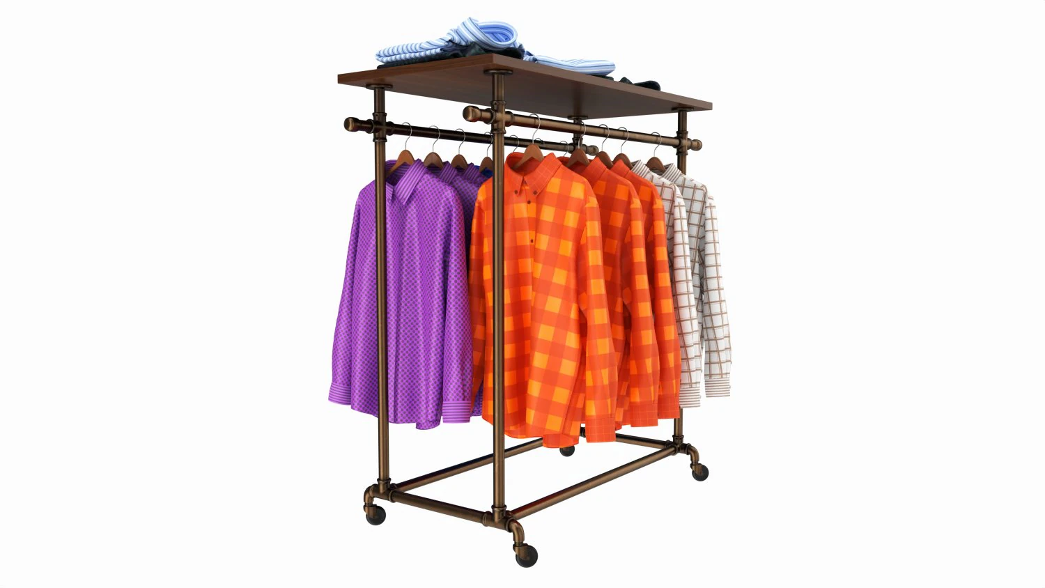 Store display clothing double bar rack system 3D Model .c4d .max .obj .3ds .fbx .stl .blend