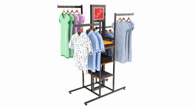 Store 4-way Square Tube Clothing Rack Modello 3D .c4d .max .obj .3ds .fbx .stl .blend 