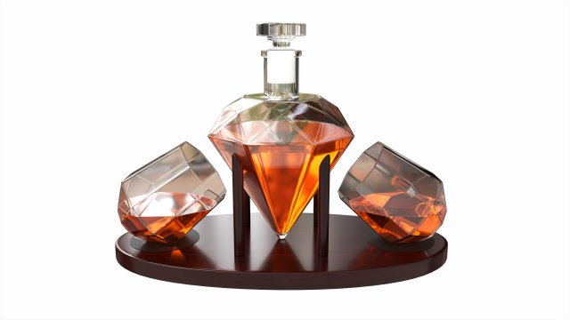 Diamond Whisky Decanter With Glasses And Wooden Holder Modelo 3D .c4d .max .obj .3ds .fbx .stl .blend 