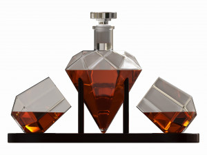 Diamond Whisky Decanter With Glasses And Wooden Holder Modelo 3D