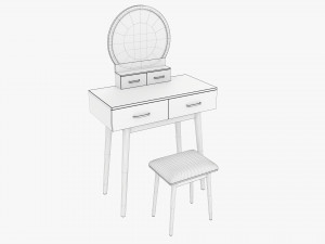 Dresser Set with Stool and Mirror 3D Model