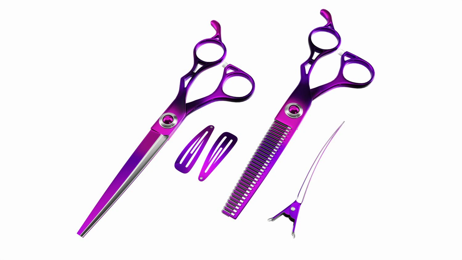 Hair Cutting Thinning Scissors Set Colorful 3D Model .c4d .max .obj .3ds .fbx .stl .blend 