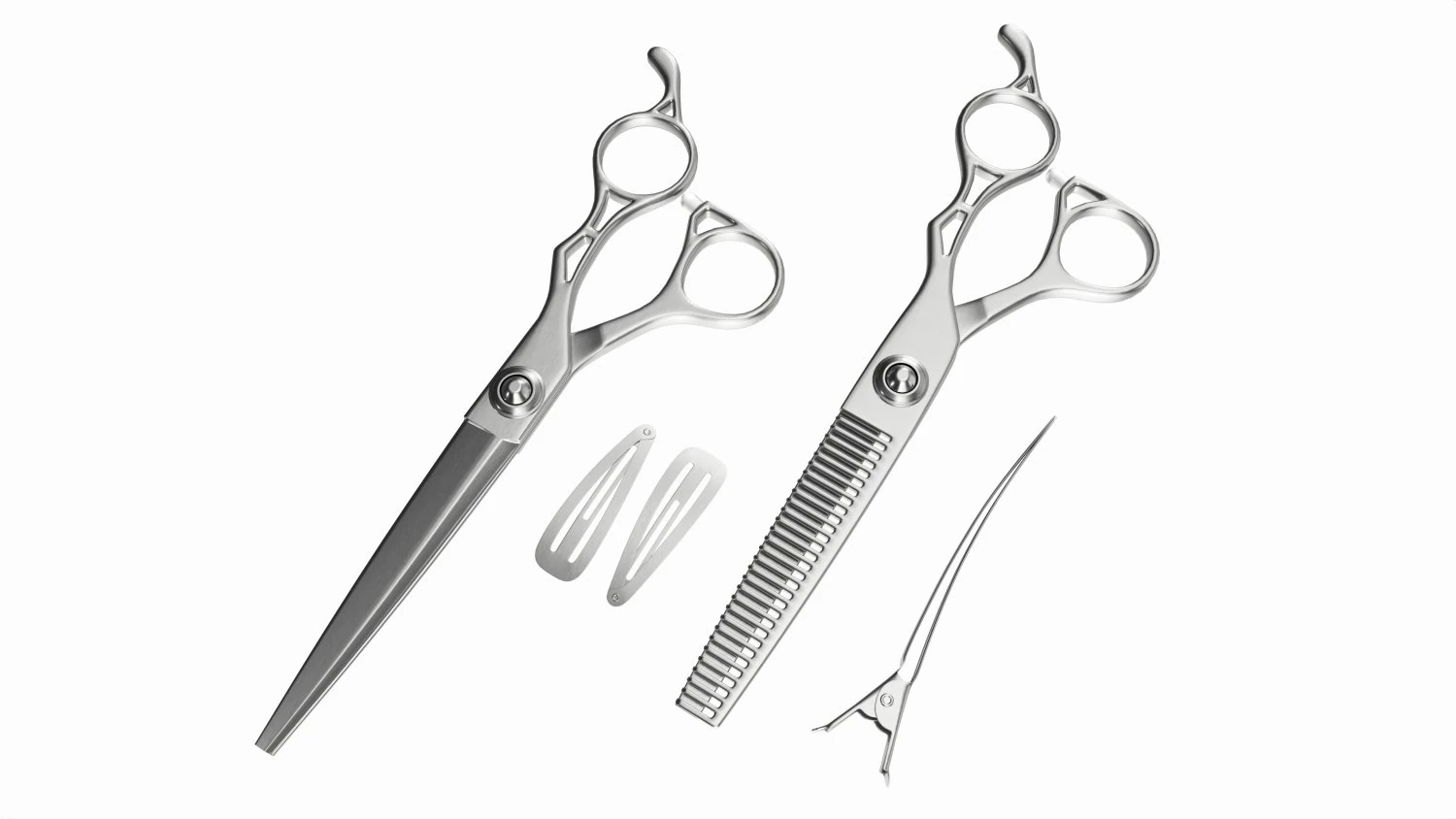Hair Cutting Thinning Scissors Set Steel 3D Model .c4d .max .obj .3ds .fbx .stl .blend 
