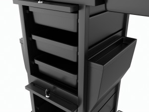 Hair Salon Trolley Rolling Cart with Drawers Attached 3D 모델