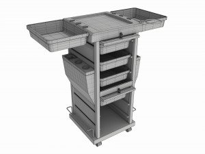 Hair Salon Trolley Rolling Cart with Drawers Attached 3D 모델