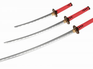 Japanese Katana Wakizashi Tanto Set 3D Модель