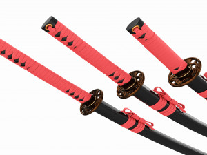 Japanese Katana Wakizashi Tanto Set 3D Модель