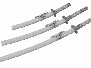 Japanese Katana Wakizashi Tanto Set 3D Model