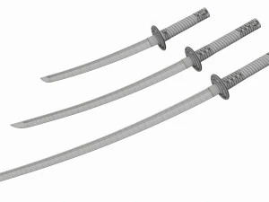 Japanese Katana Wakizashi Tanto Set 3D Model